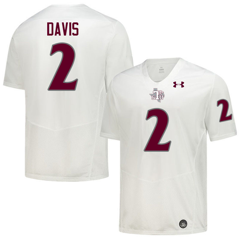 Texas Southern Tigers #2 Jordon Davis College Football Jersey,Uniforms Stitched-White